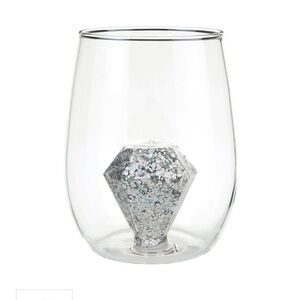 Slant stemless wine glass with glitter diamond inside/16 ounce - NWT
